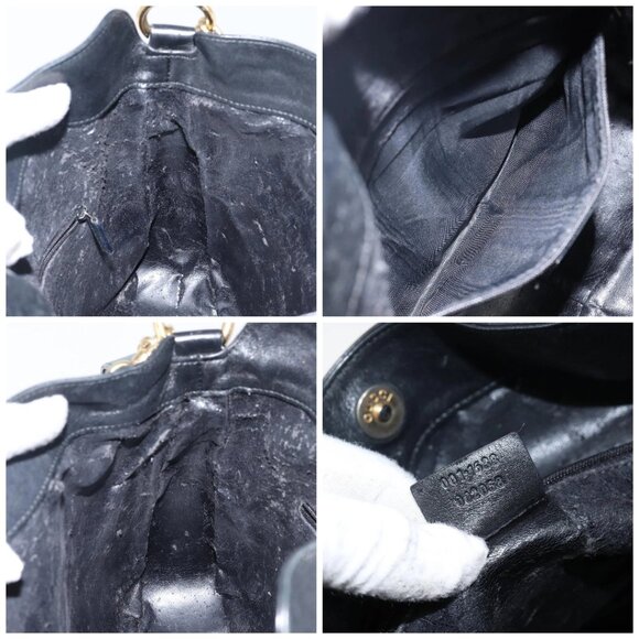 GUCCI Bamboo Shoulder Bag Leather 2way Black Gold 001 1638 Auth 142796 - Picture 15 of 16